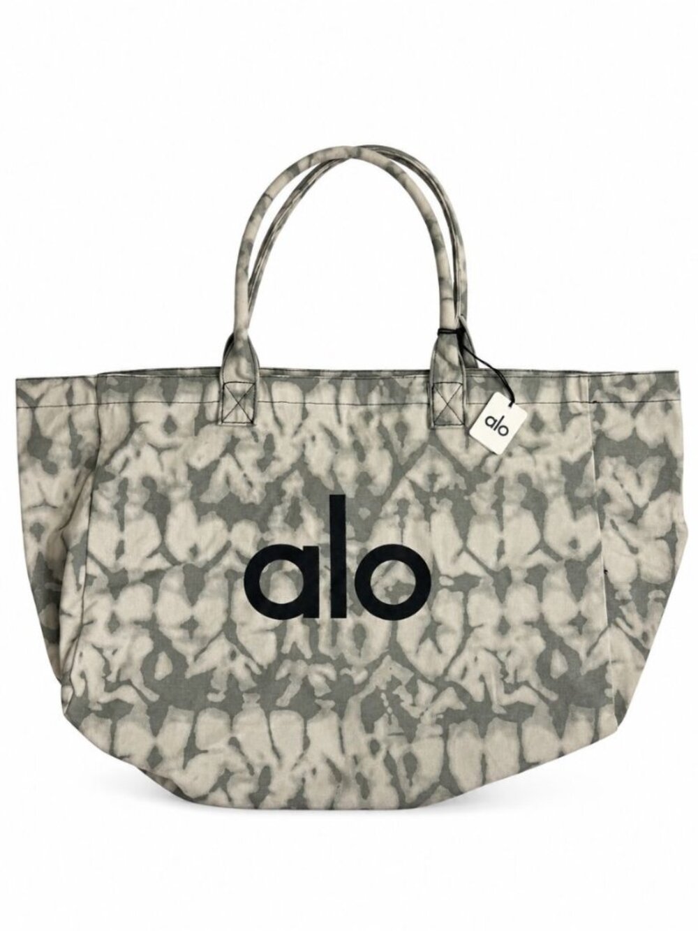 NWT Alo Iconic Shopper Tote XL Oversized Heavy-Duty Canvas Bag - Grey Tie Dye